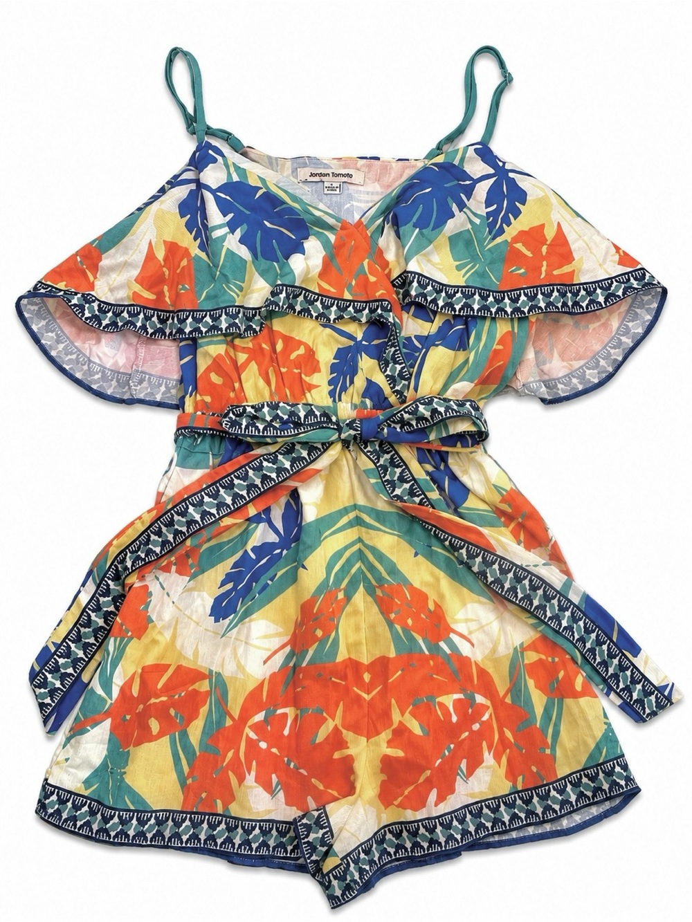 Jealous Tomato Tropical Romper Shoulder Ruffle Lightweight Boho Resort S Beach